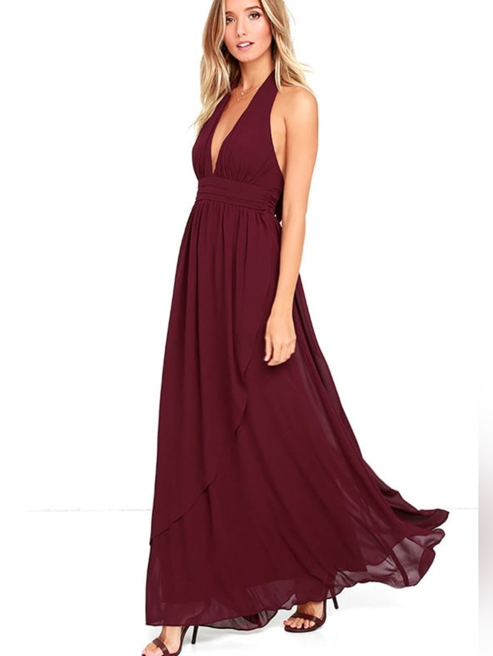 Burgundy Lulus Heavenly Hues Halter Top Maxi Dress | Small
